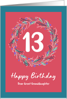 Happy 13th Birthday Great Granddaughter Wreath Wildflowers Botanical card