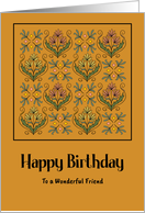 Happy Birthday Friend Art Nouveau Floral Botanical Flowers Pattern card