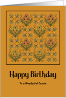 Happy Birthday Cousin Art Nouveau Floral Botanical Flowers Pattern card