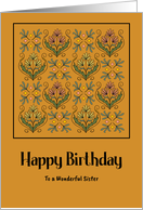 Happy Birthday Sister Art Nouveau Botanical Floral Flowers Pattern card