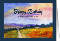 Happy Birthday Father in Law Landscape Man Dog Mountains Watercolor card