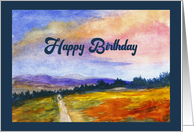 Happy Birthday General Landscape Man Dog Mountains Clouds Watercolor card