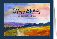 Happy Birthday Grandfather Landscape Man Dog Mountains Sky Watercolor card