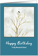 Happy Birthday Aunt Lone Black Bird Tree Limbs Clouds Watercolor Art card