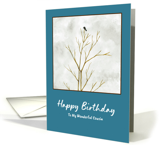 Happy Birthday Cousin Lone Black Bird Tree Limbs Clouds... (1923974)