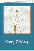Happy Birthday General Lone Black Bird Tree Limbs Clouds Watercolor card