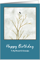 Happy Birthday Grandpa Lone Black Bird Tree Limbs Clouds Watercolor card