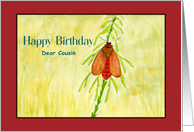 Happy Birthday Cousin Red Moth Nature Insects Watercolor Painting card