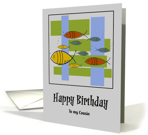 Happy Birthday Cousin Mid Century Modern Retro Fish... (1925140)