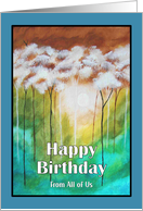Happy Birthday From Group Landscape Skinny Trees Dawn Sunrise Painting card