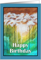 Happy Birthday General Landscape Skinny Trees Dawn Sunrise Painting card