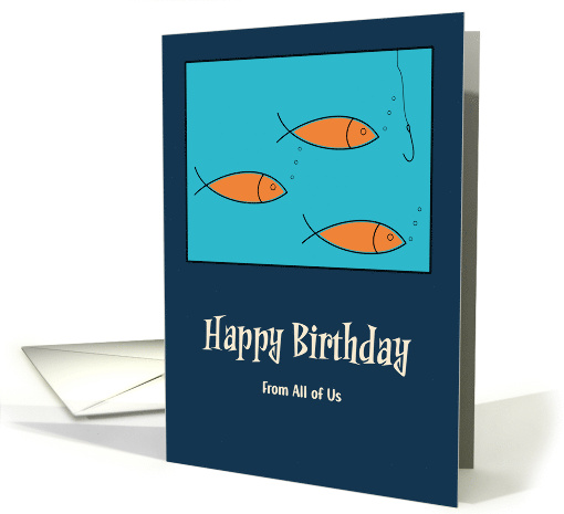 Happy Birthday From Group School of Fish Hook Fishing Retro MCM card