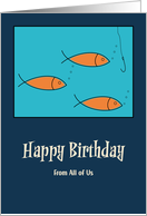 Happy Birthday From Group School of Fish Hook Fishing Retro MCM card