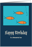 Happy Birthday Son School of Fish Hook Fishing Retro Mid Century MCM card