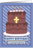 Happy Birthday Minister Chocolate Cake Candles Golden Cross Stripes card