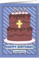 Happy Birthday From Group Christian Church Chocolate Cake Candle Cross card
