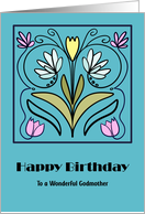Happy Birthday Godmother Art Nouveau Flowers Floral Botanical Ornate card