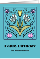 Happy Birthday Mother Art Nouveau Flowers Floral Botanical Retro card