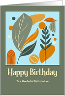 Happy Birthday Sister in Law Boho Botanical Leaves Plants Organic Art card