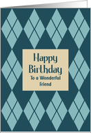 Happy Birthday Friend Argyle Diamonds Pattern For Him Retro MCM card