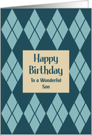Happy Birthday Son Argyle Diamonds Pattern For Him Retro Mid Century card