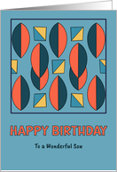 Happy Birthday Son Ovals Squares Shapes Pattern Mid Century Retro card