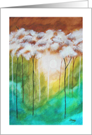 Birthday, Abstract Art Landscape Painting, Skinny Trees, Frosty Morn card