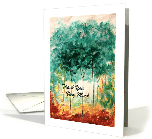 Thank You, Abstract Landscape Art, Skinny Trees Park Painting card