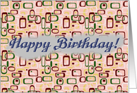 Happy Birthday For A Woman, Retro Design, Circles and Squares card