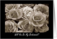 Friend Bridesmaid Request Sepia Roses Bouquet card