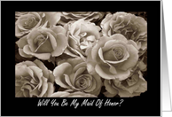 Cousin Maid Of Honor Request Sepia Roses Bouquet card