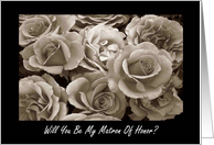 Cousin Matron Of Honor Request Sepia Roses Bouquet card