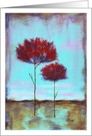 Cherished, Abstract Landscape Art Painting, Skinny Red Trees card