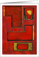 Detached, Abstract Expressionist Art, Red, Black and Gold Forms card