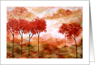 Burning Promise, Skinny Red Trees, Abstract Art Landscape card