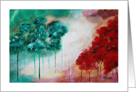 Enchanted, Tall Skinny Trees, Abstract Art Landscape Painting card