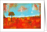Rapture, Lone Skinny Red Tree, Abstract Art Landscape Painting card