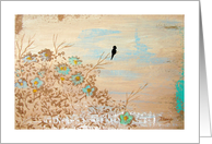 Solitude, Black Bird on a Branch, Abstract Art Landscape Painting card