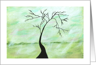 Alone I Waited, Whimsical Lone Tree, Abstract Art Landscape Painting card