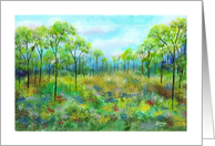 Kept Promise, Abstract Landscape Painting, Skinny Trees, Wild Flowers card