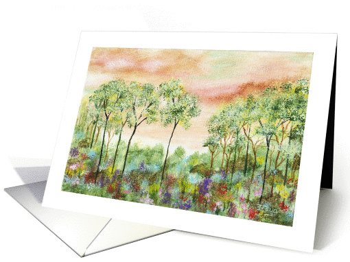 First Blush, Tall Trees and Wild Flowers, Abstract Landscape Art card