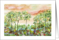 First Blush, Tall Trees and Wild Flowers, Abstract Landscape Art card