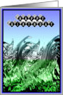 Birthday Wishes green and blue waves card