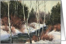 Winter Snow and Ice on the Stream with Aspens Christmas Holidays card
