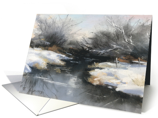 Winter Snow and Ice on the River Christmas Holidays card (1548850)