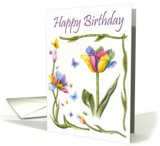 Rainbow Tulips - Happy Birthday card (486507)