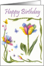 Rainbow Tulips - Happy Birthday card