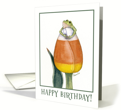 Candy Corn Tulip happy Birthday with frog card (827707)