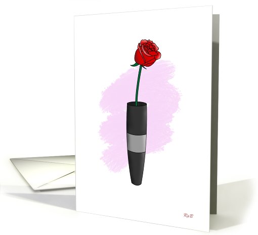 One Love Birthday, red rose in gray vase card (631618)