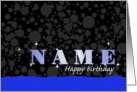 Happy Birthday: Name Blue Sparkle card
